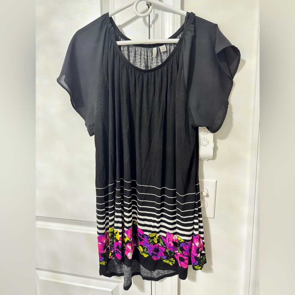 Cato Off-the-Shoulder Floral & Stripe High-Low Top – Size 18/20W